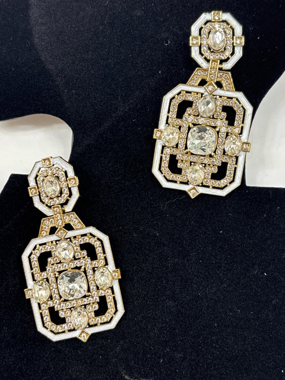 Gold and Clear Art Deco Drop Earrings - Women Jewelry
